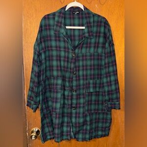 Fashion Nova Green and Pink Plaid Button Down Shirt